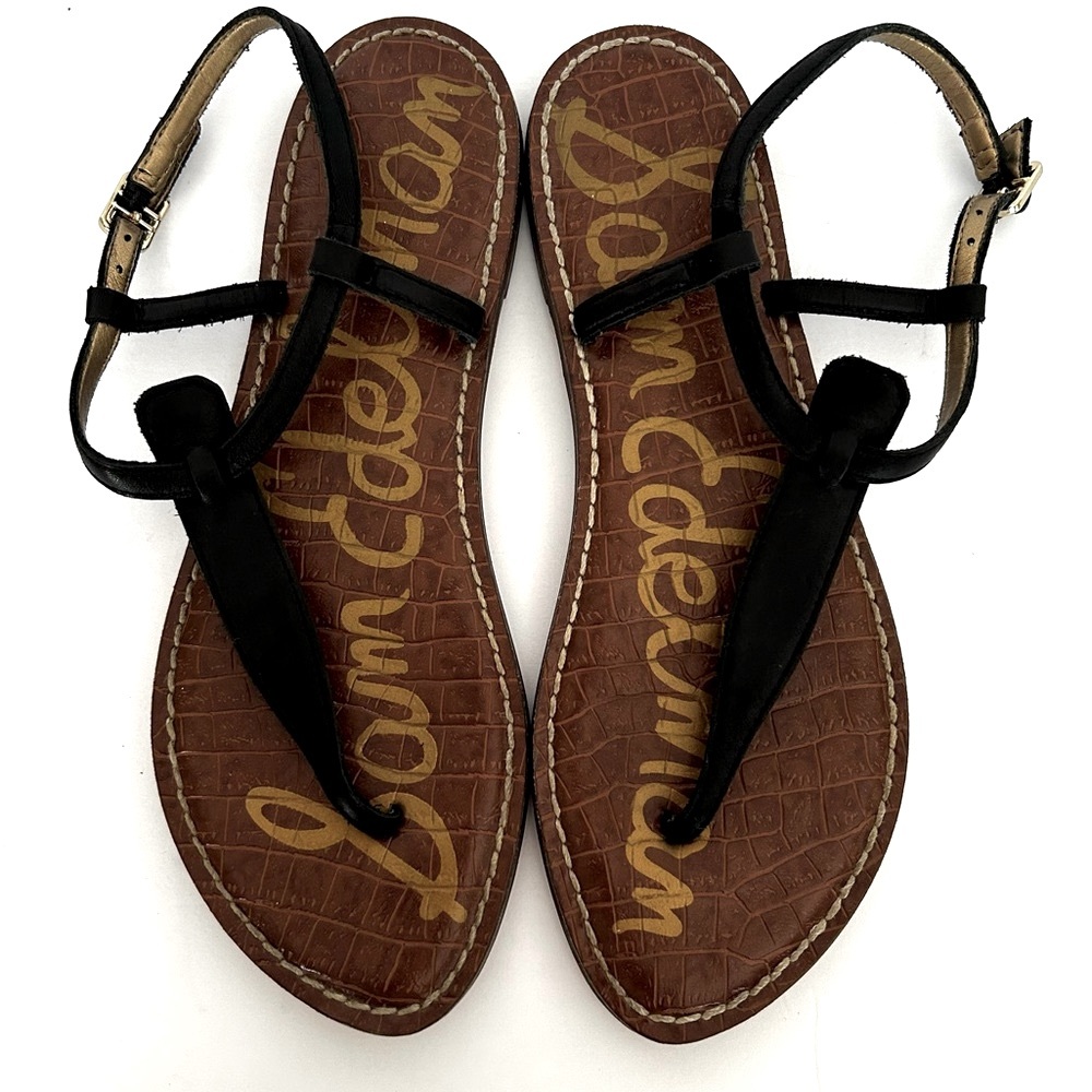 Sam Edelman Gigi Thong T-Strap Sandle Black Leather Size 6.5